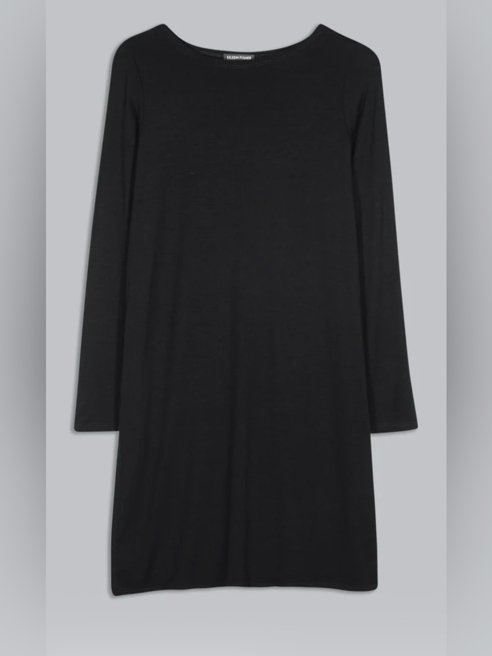 Eileen Fisher M Black Viscose Stretch Jersey Asymmetrical Long Sleeve Dress